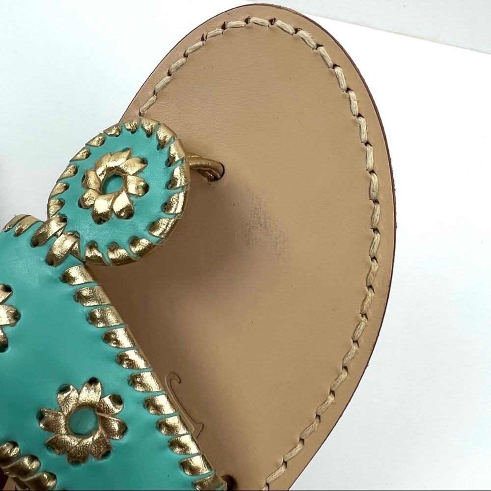 Jack Rogers Nantucket Gold Sandals 6 Caribbean Blue - Picture 7 of 9